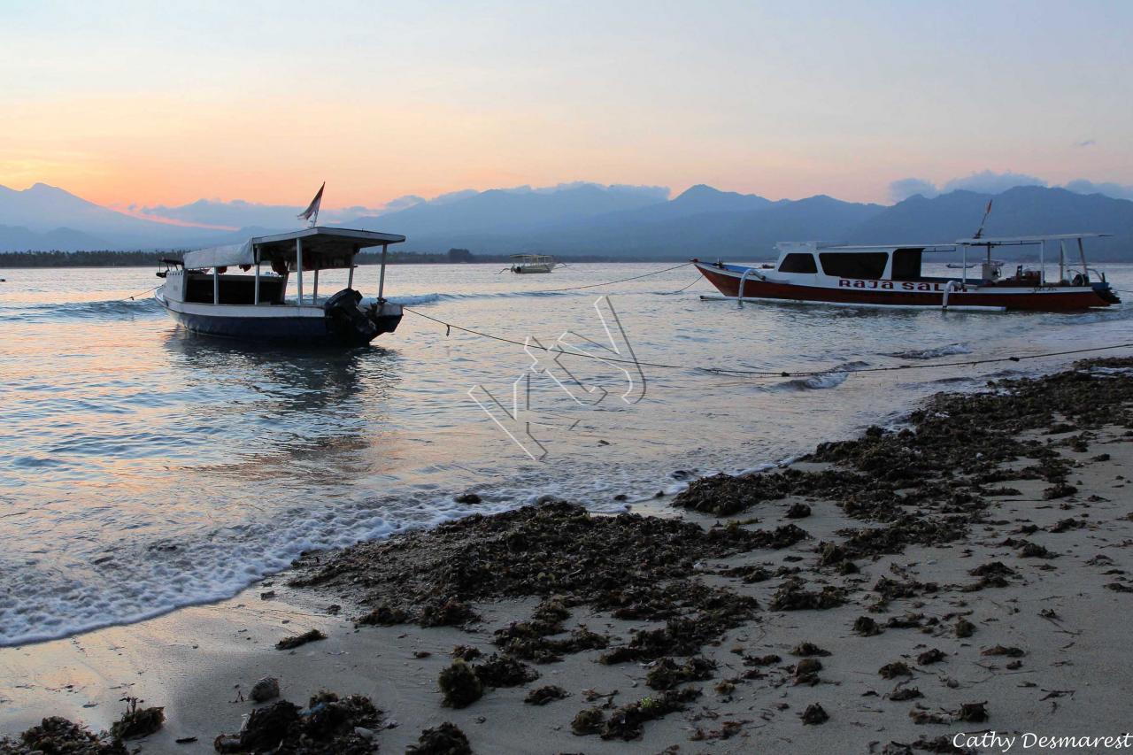 Promenade matinale, il est 6h, le soleil est encore derrière Lombok