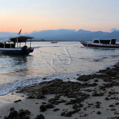 Promenade matinale, il est 6h, le soleil est encore derrière Lombok