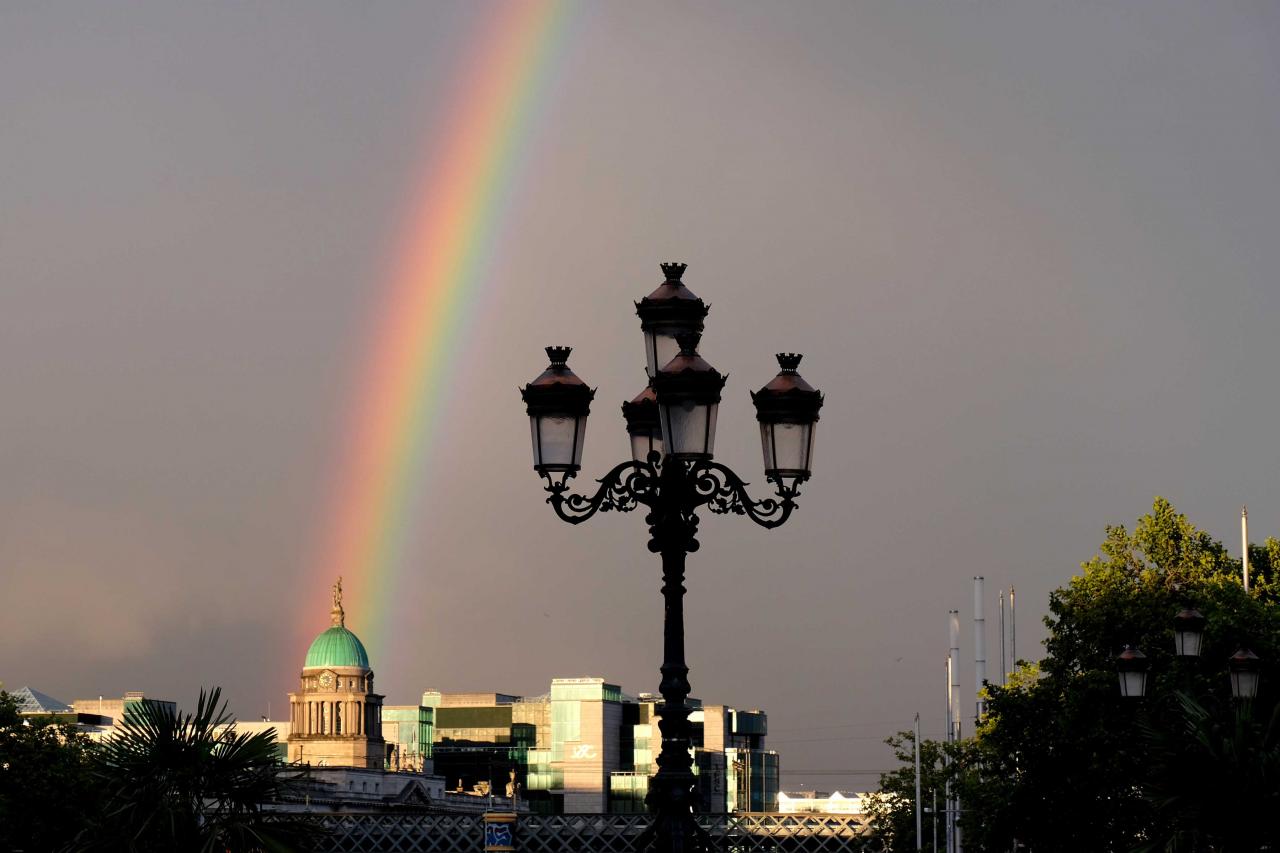 arc en ciel sur le dôme vu du O'Connel bridge le pont plus large que long