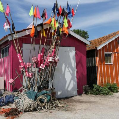 L'île d'Oléron, à marée basse, dommage, et ses cabanes colorées 