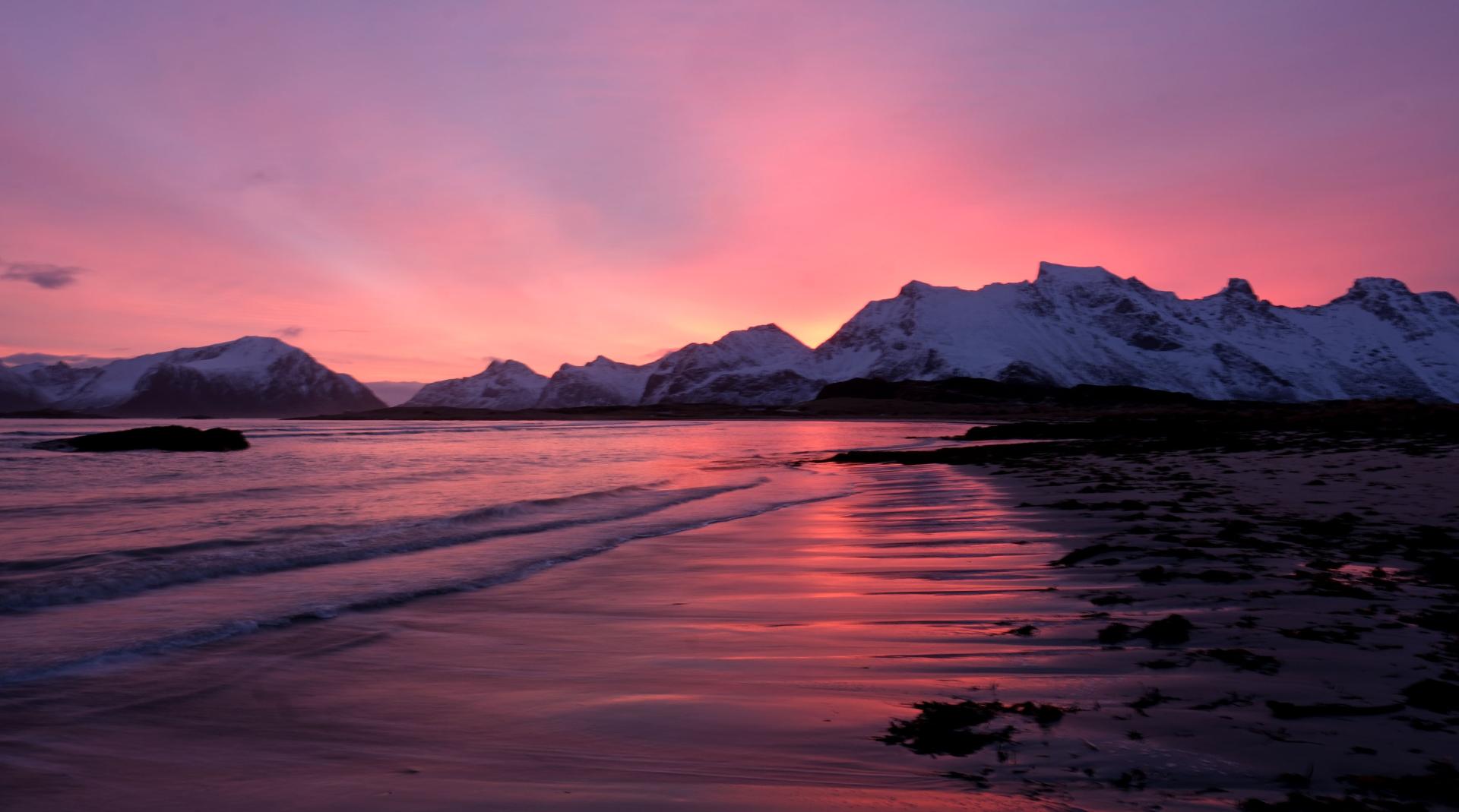 6h30 lever du soleil à Fredvang